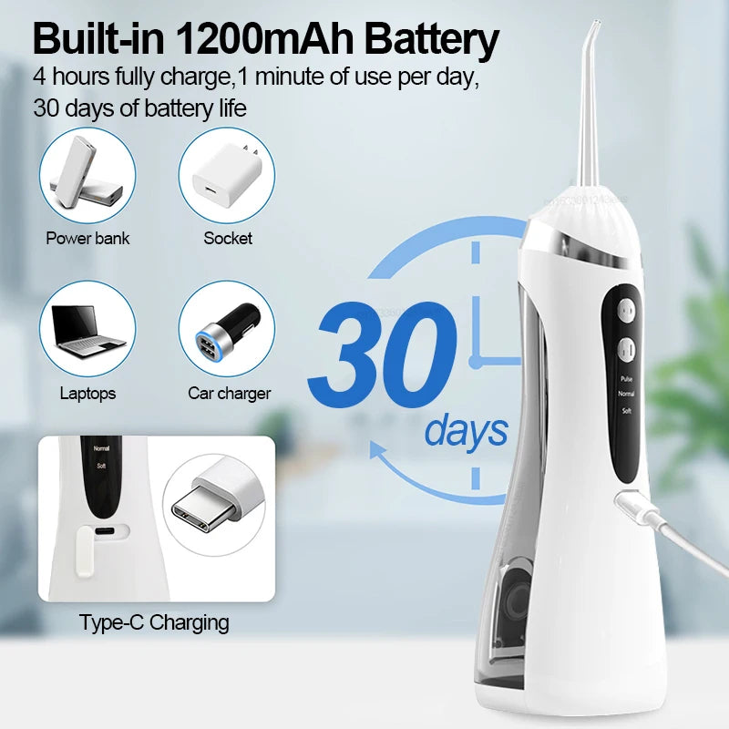 Dental Oral Irrigator Water Flosser for Teeth Portable Dental Water Jet Rechargeable High Pressure Electric Dental Irrigator