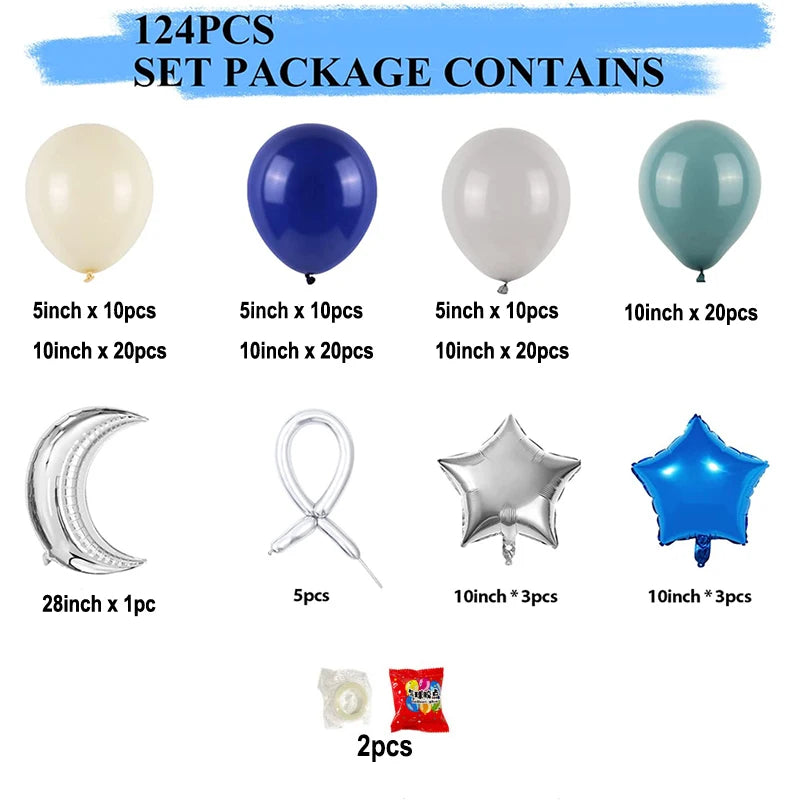 124PCS Outer Space 1st Birthday Moon Star Foil Balloon Arch for Boy Kids Astronaut UFO Themed First Trip Birthday Party Supplies