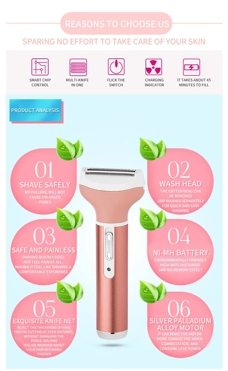 4 in 1 Body Hair Removal Epilator Armpit Hair Bikini Hair Leg Hair Pubic Hair Electric Razor Clipper Shaver Trimmer Women