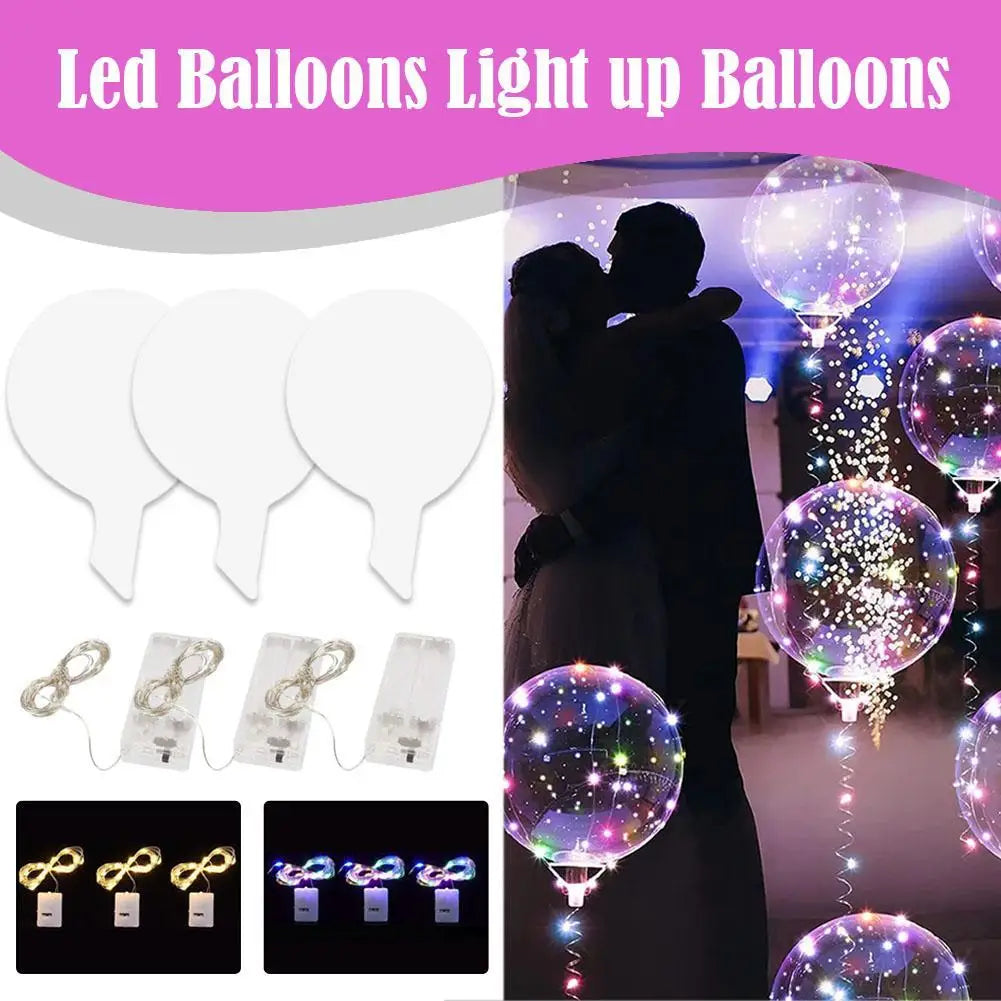 3set Transparent Led Balloons Light Up Balloons With Light Strap Bobo Balloons For Party Birthday Anniversary Wedding Decoration