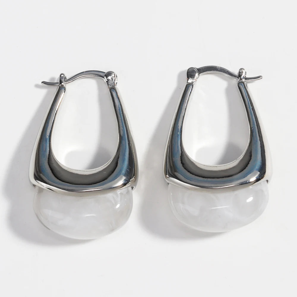Colorful Transparent Resin Geometric Hoop Earrings for Women U Shape Ear Buckle Hoops with Natural Stone Charms Gifts