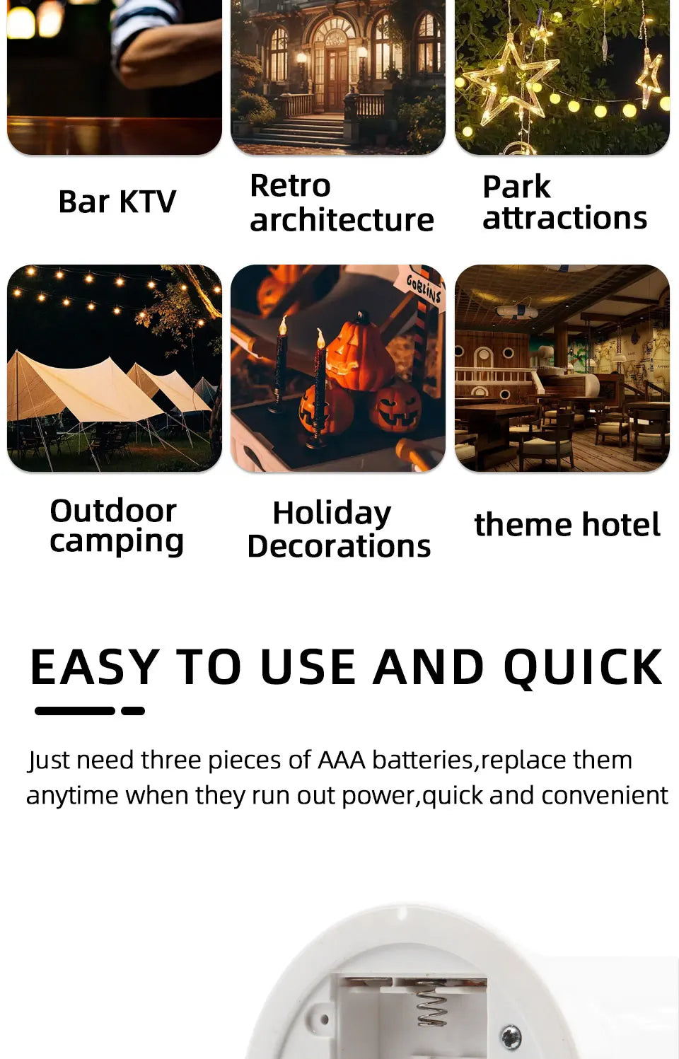 LED Flame Light Halloween Flameless Candle Battery model Light DC 5V Rechargeable Dimmable Night Light Yard LED  Festival decora