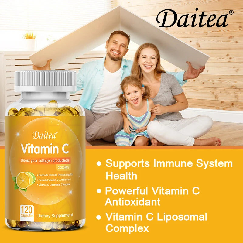 Vitamin C Capsules - 2000mg, Promote Collagen Production, Support Skin and Immune Health, Powerful Antioxidant, 120 Capsules
