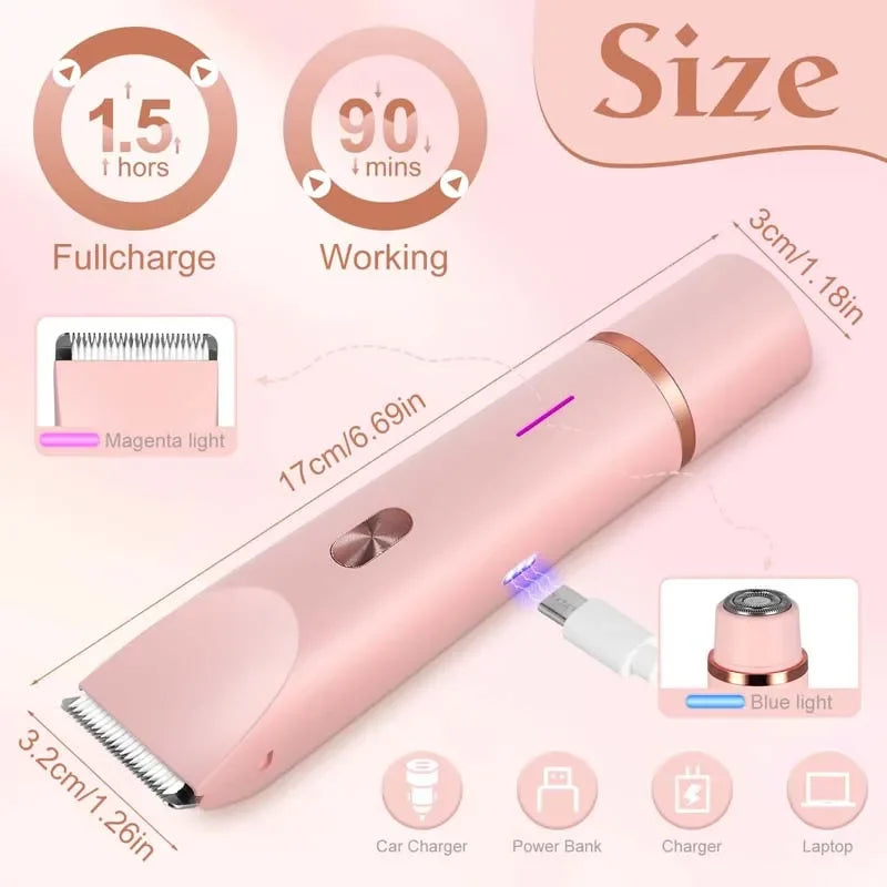 Portable Ladies Shaver  Waterproof 2 in 1 Lady Pubic Hair Groomer Painless Hair Removal Razor Women Electric Body Shaver