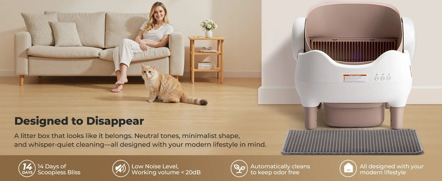 PetPivot Autoscooper 11 Open-Top Self-Cleaning Cat Litter Box，Odor-Free Waste Disposal includes Trash Bags