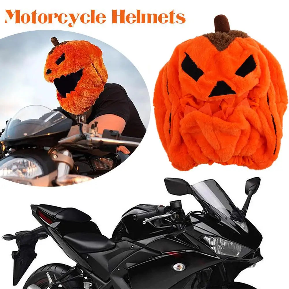 Halloween Pumpkin Motorcycle Helmet Cover High Visibility Pumpkin Dustproof Cartoon Full Plush Helmet Protector Motorb H7f5