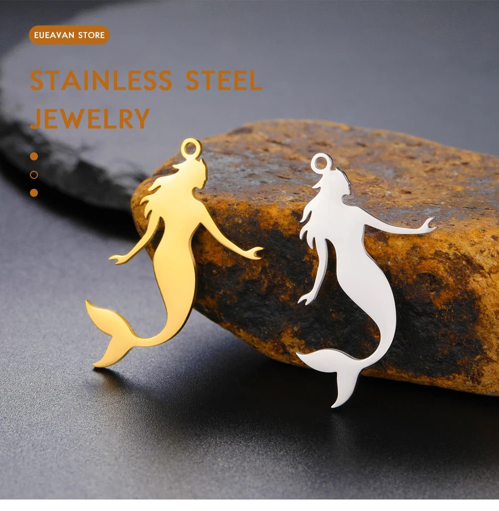 EUEAVAN 1pc Mermaid Stainless Steel Pendant Ocean Sea Fish Tail Charms Necklace Earrings Jewelry Making Accessories Wholesale