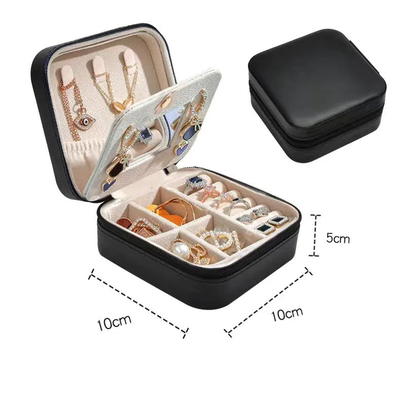 Portable Jewelry Box Jewelry Organizer Display Travel Jewelry Case Boxes Waterproof Leather Storage Zipper Jewelers Joyero