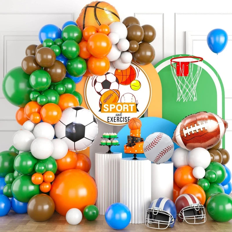 108Pcs A set of sports themed football basketball baseball rugby foil balloon set, birthday party, graduation party decoration
