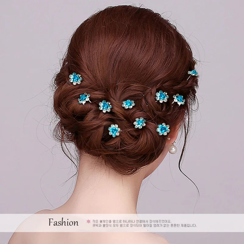 20pcs/lot Fashion U Shape Crystal Hair Fork Rhinestone Flower Hair Pin Sticks For Women Wedding Bridal Hair Accessories Jewelry