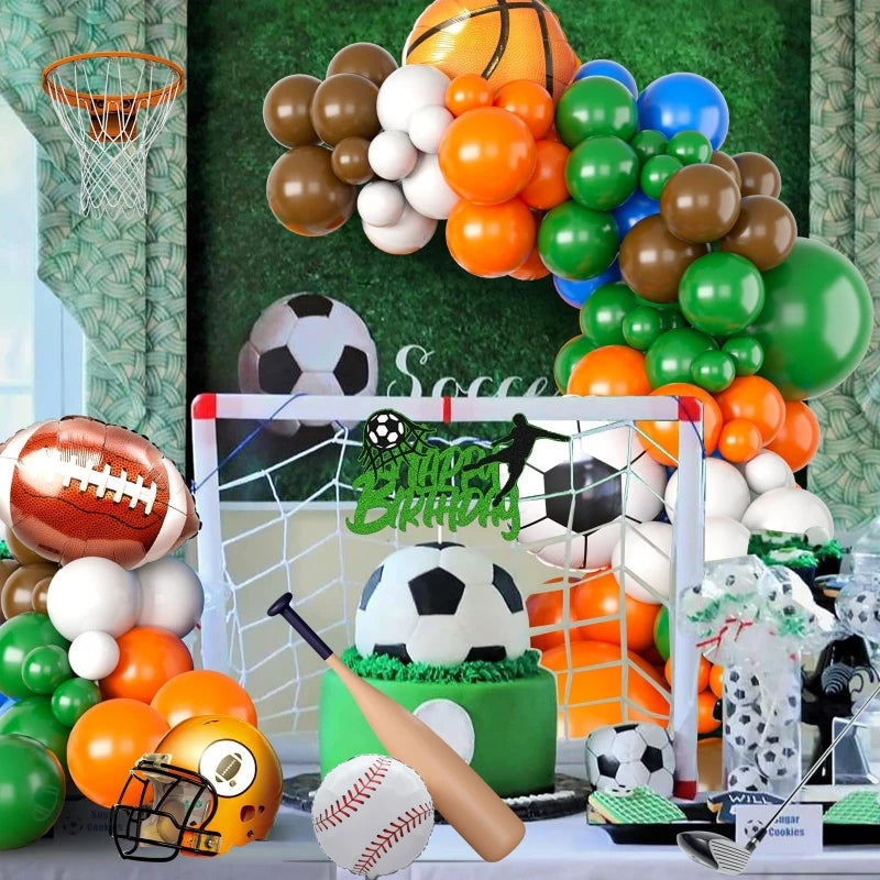 108Pcs A set of sports themed football basketball baseball rugby foil balloon set, birthday party, graduation party decoration