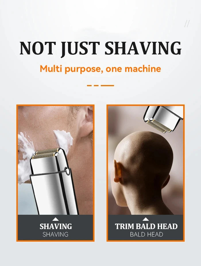 Kemei KM-TX5 Premium Chargeable Battery Type Silver Shaver Double Net Aluminum Alloy Reciprocating Electric Shaver