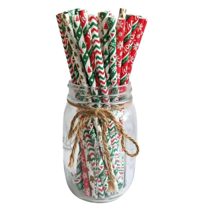 25Pcs Paper Straws Drinking  Striped  Christmas Wedding Happy Birthday Party Cake Straw Decoration Supplies Milk