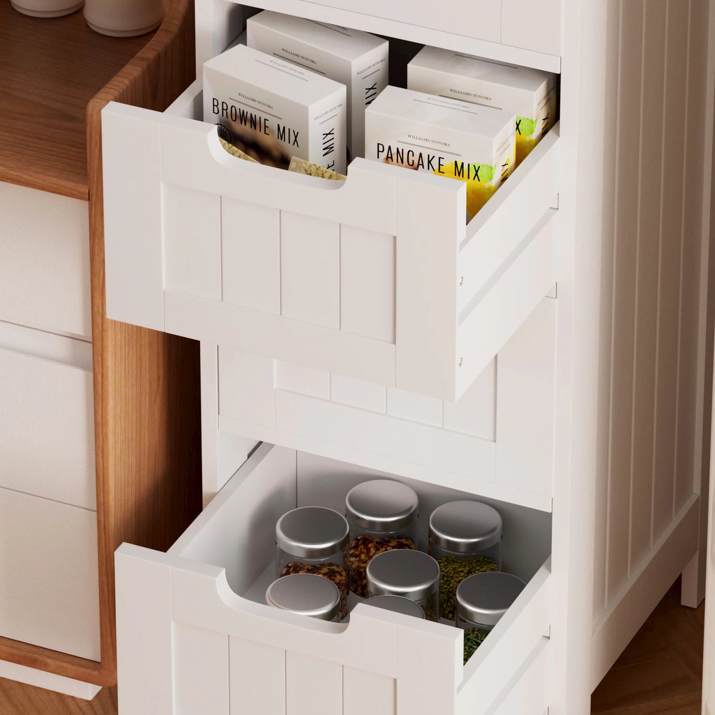 Bathroom Storage Cabinet with 4 Drawers, Wooden Modern Style Free-standing Cabinet for Bathroom, 30 x 30 x 82 cm, White