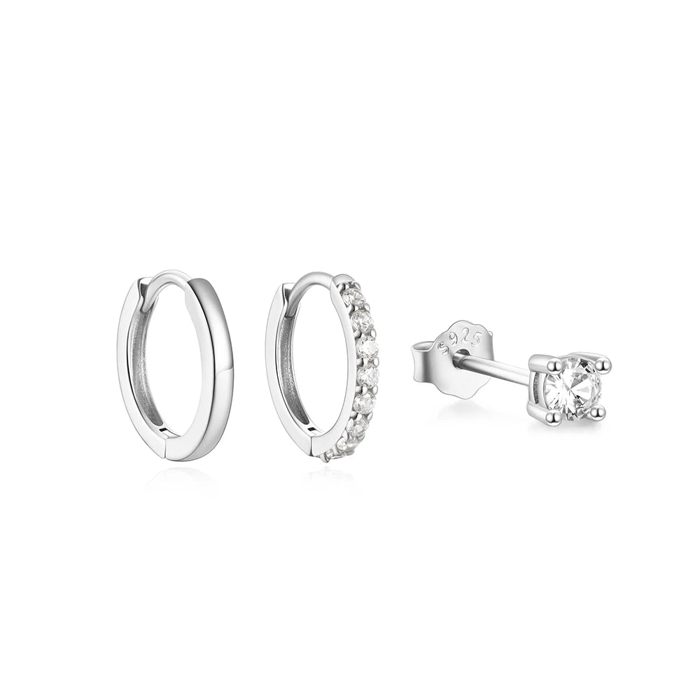 ROXI 925 Sterling Silver 3PCS Western Trend INS DIY Hoop Earring Stud Earring Set Women Exquisite Zircon Street Piercing Jewelry