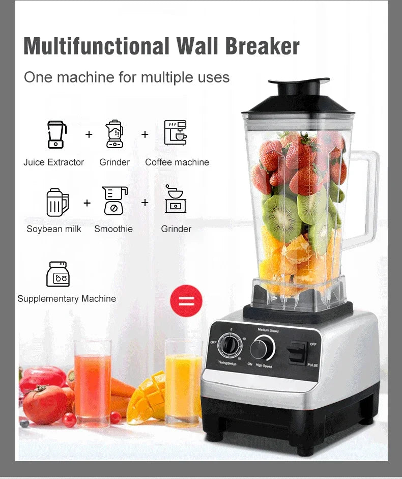 220V 2000W Heavy Duty Commercial Blender Juicer Fruit Mixer Professional High Power Food Processor Ice Smoothies BPA Free 2L Jar