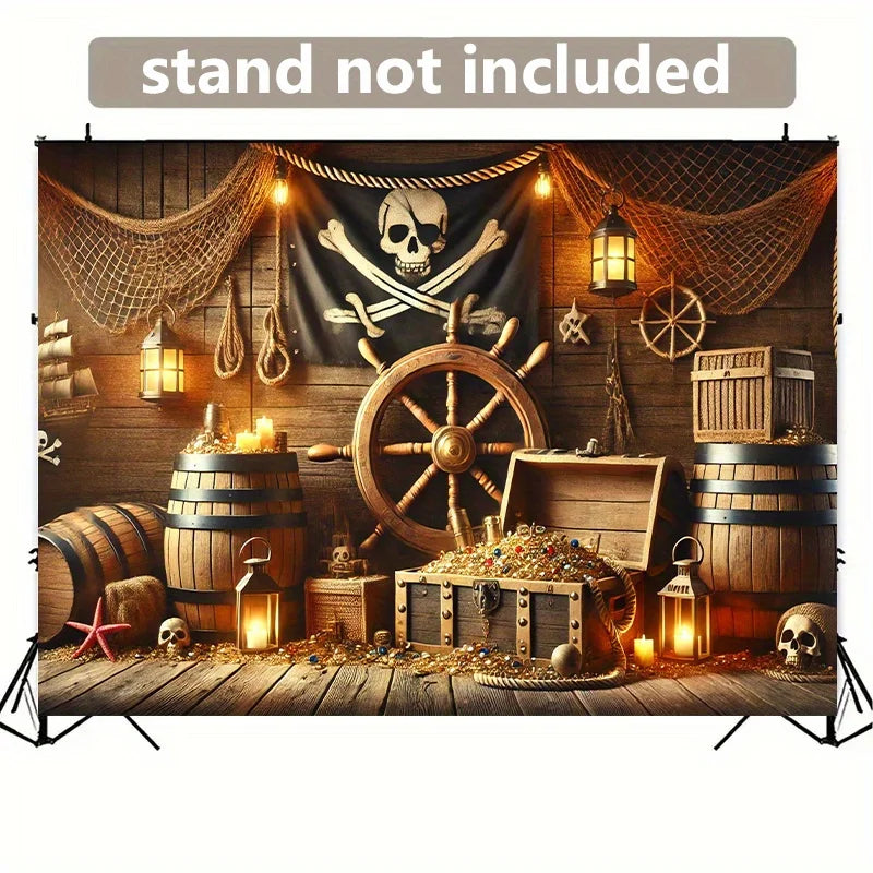 Pirate themed treasure room background, suitable for use as living room, bedroom, office, outdoor space, photography props