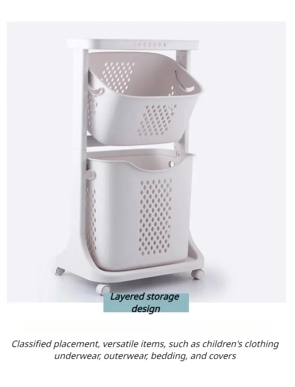 3-Tier Laundry Storage Basket Bathroom Dirty Clothes Storage Basket With Wheel Clothes Sorter Organizer Hamper Rack Rolling Cart