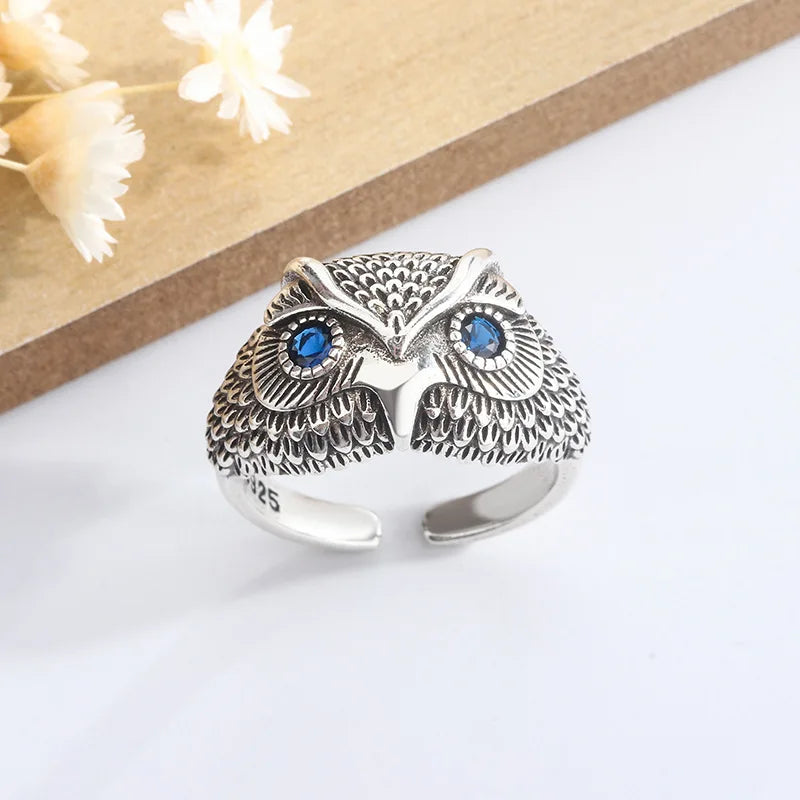 925 Sterling Silver Owl Zircon Open Rings For Women Wedding Engagement Luxury Jewelry Accessories Wholesale Jewellery