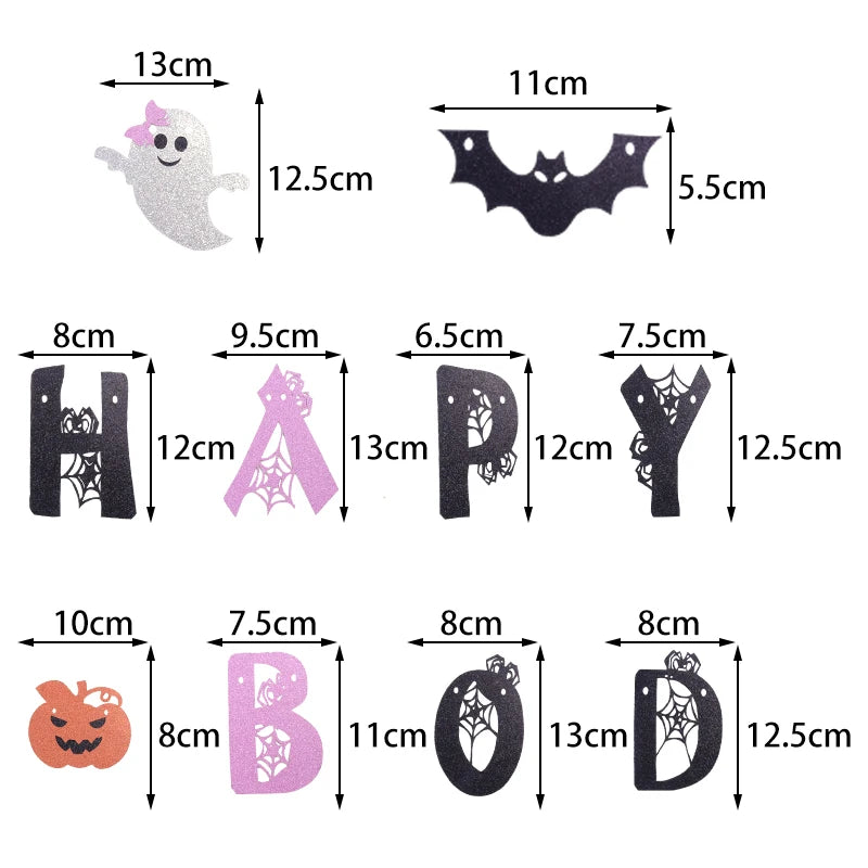 Halloween Party Hanging Banner Garlands Pumpkin Ghost Bat Spider Bunting Paper Banner Halloween Party Home Decorations Props
