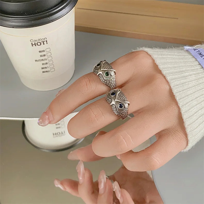 925 Sterling Silver Owl Zircon Open Rings For Women Wedding Engagement Luxury Jewelry Accessories Wholesale Jewellery