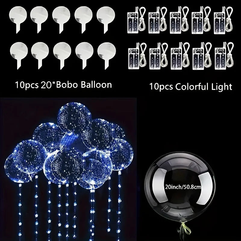 LED Colorful 10 Sets Of Colorful LED Light-Waving Bubble Balloons Helium Balloons For New Year, Birthday, Wedding, And Party Dec