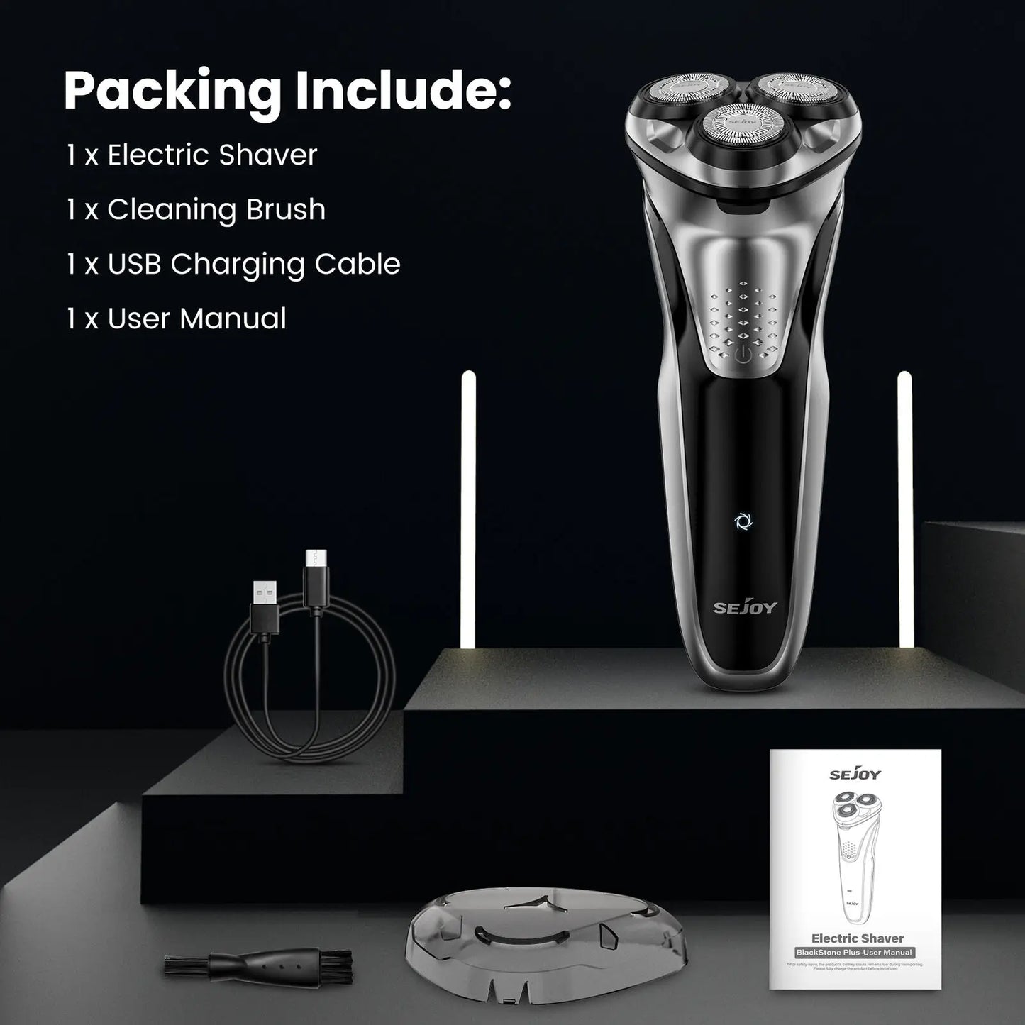 Sejoy Electric Shaver for Men 3D Floating Wet Dry Rotary Shaving Machine Rechargeable Hair Trimmer Waterproof Razor