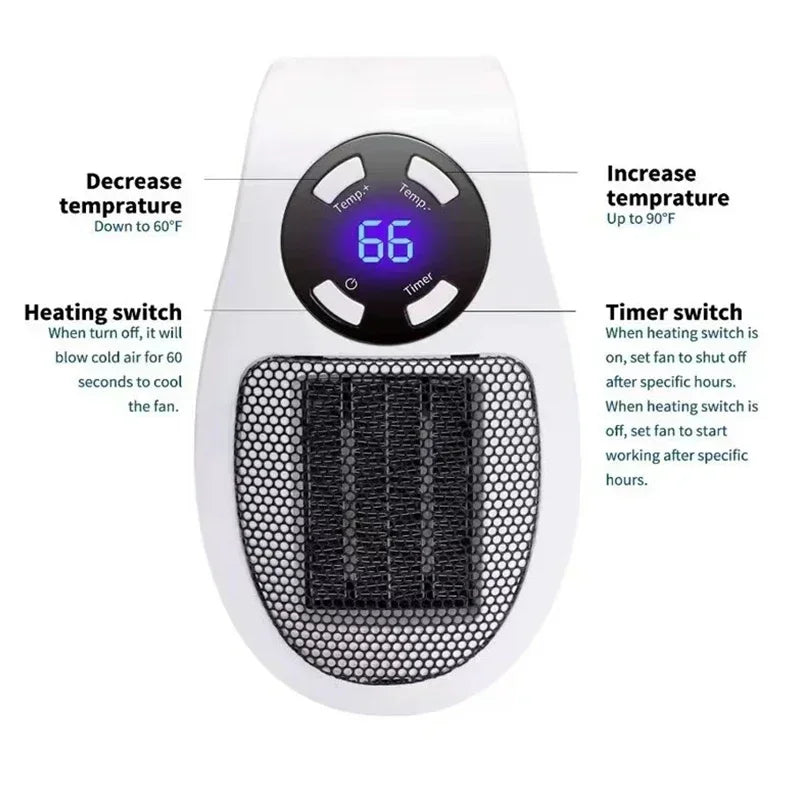 350W Portable Electric Heater with Remote Control, Wall Mounted Home Room Heater for Winter Indoor Heating Fast Warm