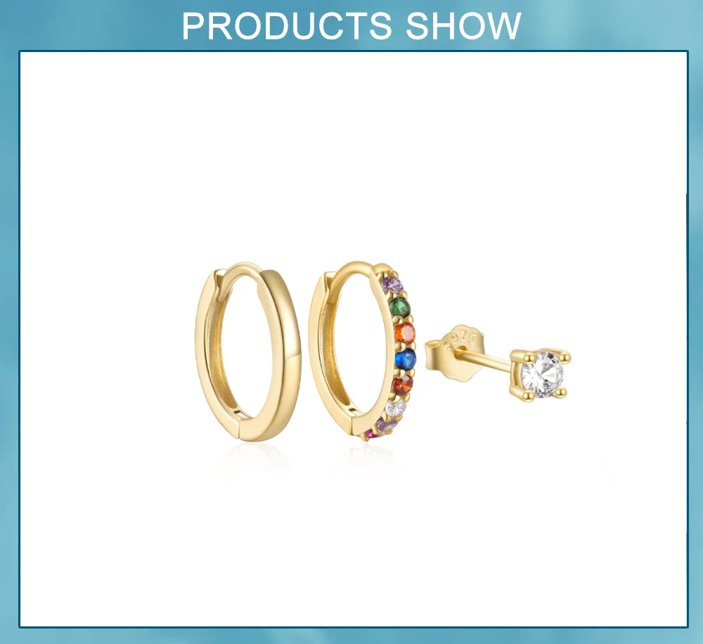 ROXI 925 Sterling Silver 3PCS Western Trend INS DIY Hoop Earring Stud Earring Set Women Exquisite Zircon Street Piercing Jewelry