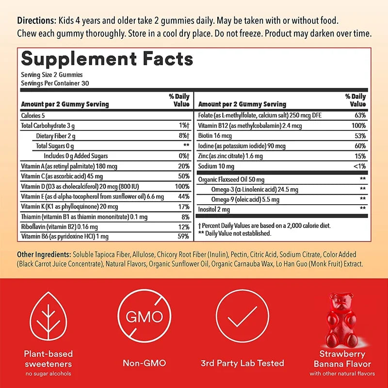 Kids Multivitamins Gummies - Enhance Immunity, Increase Energy, Promote Brain Development, For Bone Health, Eye Health