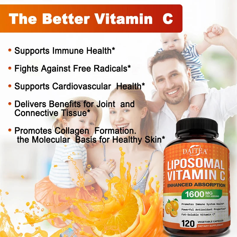 Liposomal Vitamin C 1600mg Capsules - Promotes Collagen Production, Powerful Antioxidant, Immune Health