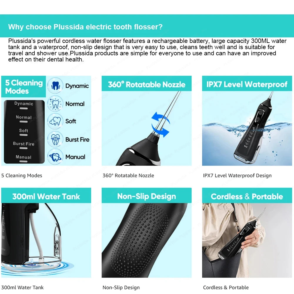 Oral Irrigator Portable Water Flosser Dental Pick 5 Modes 360° Rotated Jet For Cleaning Teeth Thread Floss Mouth Washing Machine