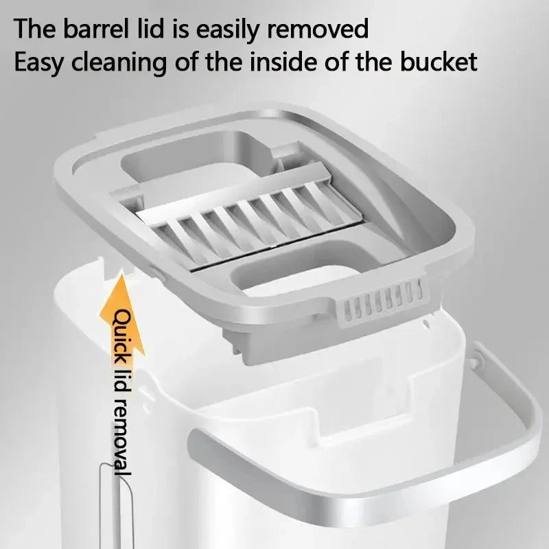 White Hand Free Flat Floor Mop Bucket Set For Professional Home Floor Cleaning System With Washable Microfiber Pads