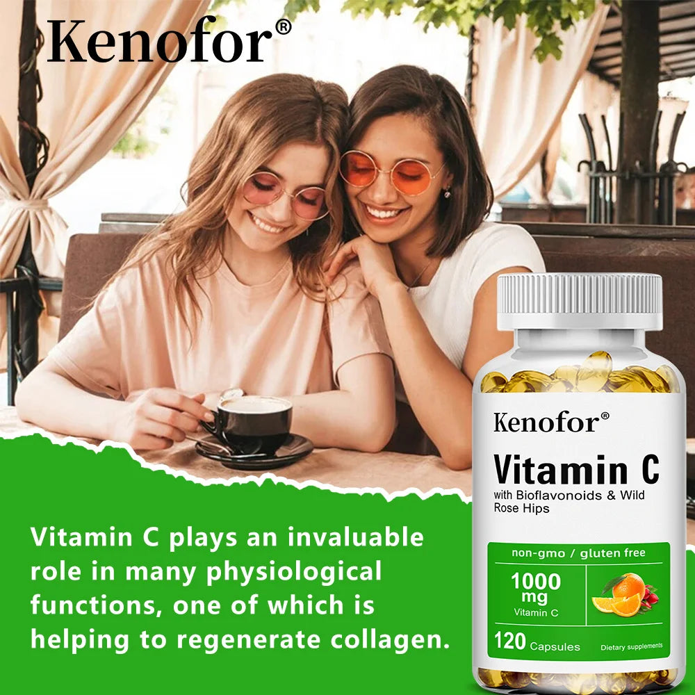 Natural Vitamin C 1000 Mg | Plus Citrus and Rose Hips | Dietary Supplement, Antioxidant, Promotes Collagen, Skin Health