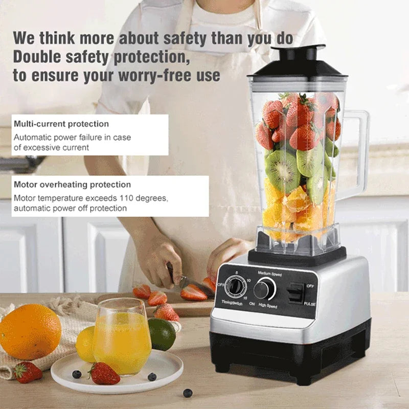 220V 2000W Heavy Duty Commercial Blender Juicer Fruit Mixer Professional High Power Food Processor Ice Smoothies BPA Free 2L Jar