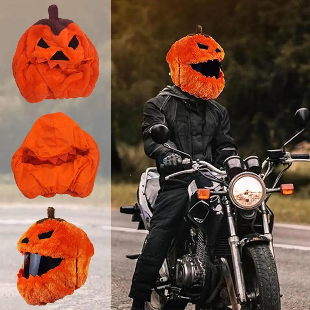 Halloween Pumpkin Motorcycle Helmet Cover High Visibility Dustproof Plush Cartoon Pumpkin Head Motorbike Full Helmet Protector