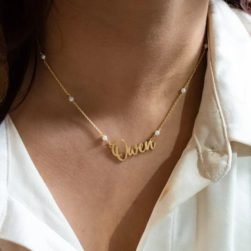 Amaxer Personalised Custom Name Necklace for Women Cursive Letter Pendant Stainless Steel Chains Jewelry Couple Weddings Gifts