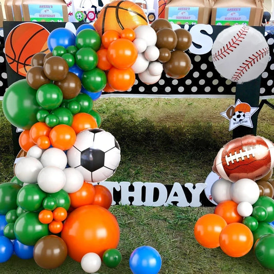 108Pcs A set of sports themed football basketball baseball rugby foil balloon set, birthday party, graduation party decoration