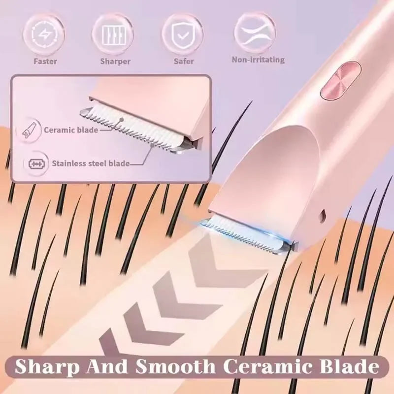 Portable Ladies Shaver  Waterproof 2 in 1 Lady Pubic Hair Groomer Painless Hair Removal Razor Women Electric Body Shaver