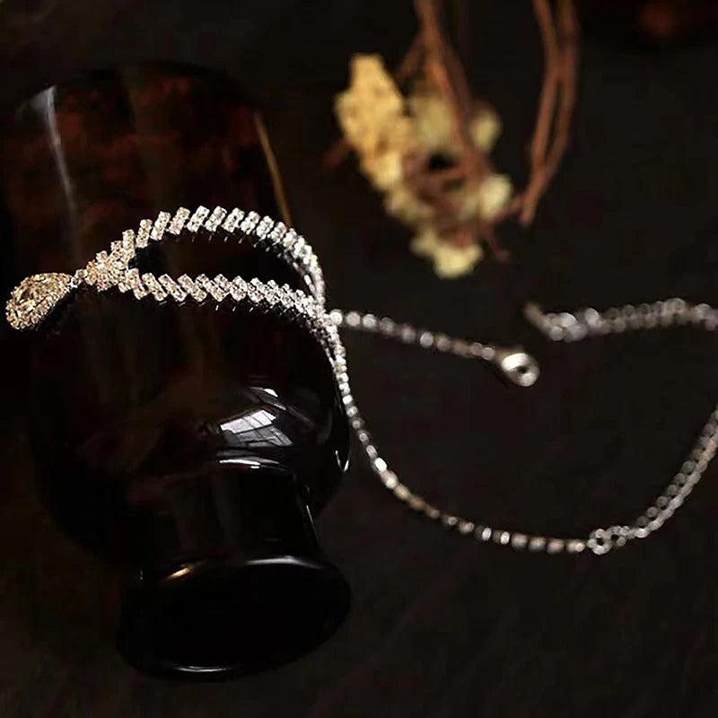3Pcs Simple Fashion Water Drop Crystal Rhinestones Necklace Earrings Sets For Women Wedding Bride Jewelry Sets Accessories Gift