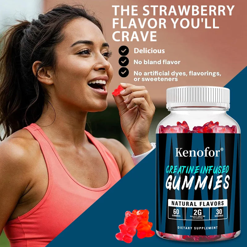 Creatine Gummies - Helps Increase Strength, Endurance, and Muscle Recovery, Improving Athletic Performance - 60 Gummies