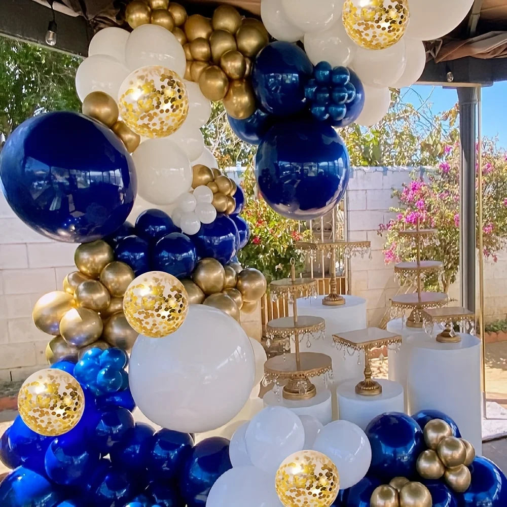 99Pcs Navy Blue Gold White Balloon Arch Kit for Baby Shower Birthday Wedding Party Graduation Celebration Anniversary Decoration
