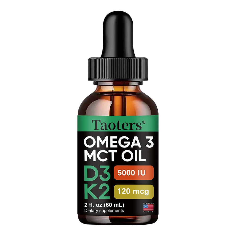 Vitamin D3 K2 Drops, Vitamin D Liquid 5000 IU with Omega 3 & MCT Oil,  Non-GMO for Immune Support Dietary Supplement, 60 Ml