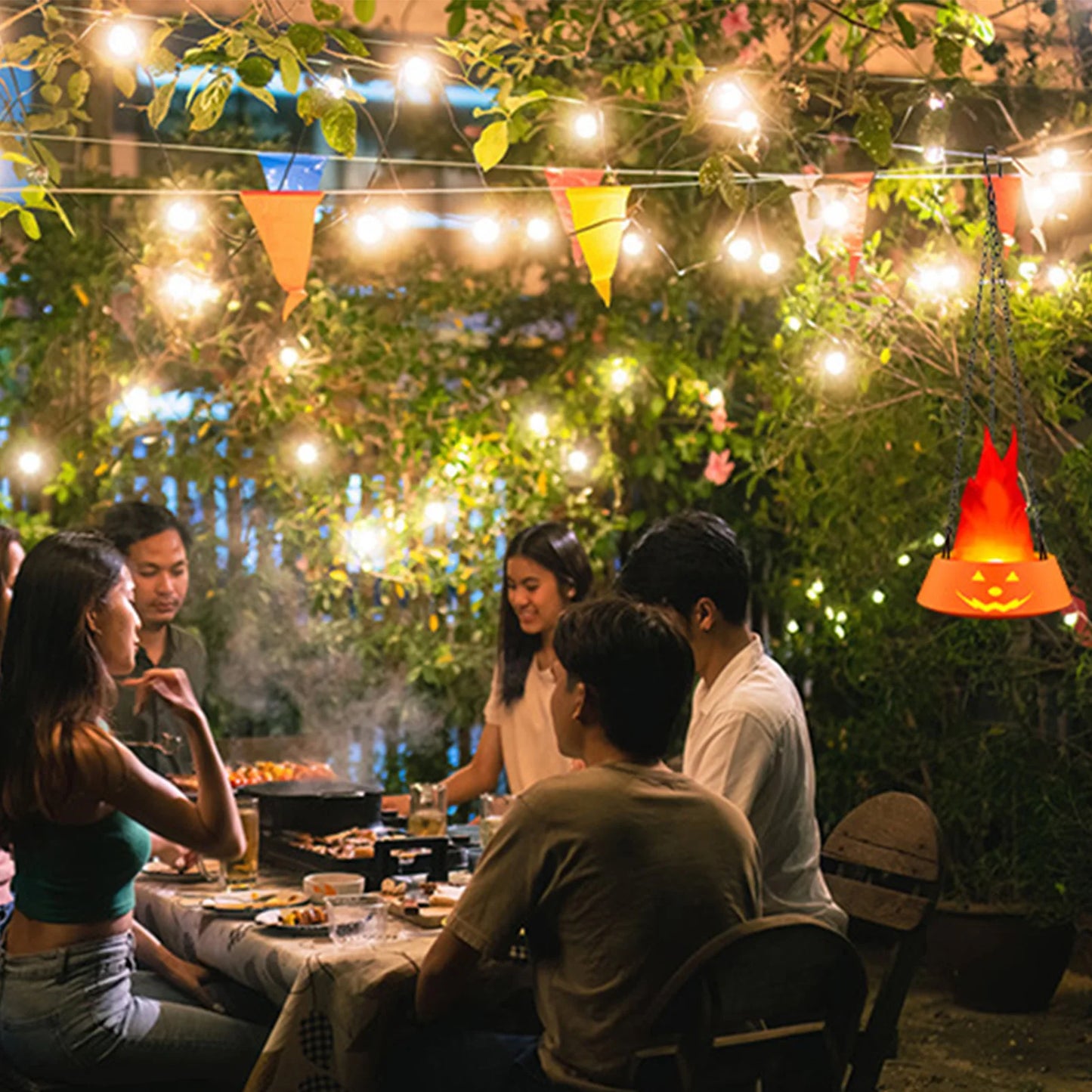 Halloween Decor Flameless Light Pendant Artificial Simulated Luminous Brazier Indoor Outdoor Light Pendant Christmas Party Props