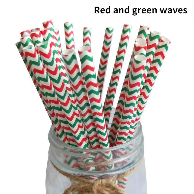 25Pcs Paper Straws Drinking  Striped  Christmas Wedding Happy Birthday Party Cake Straw Decoration Supplies Milk