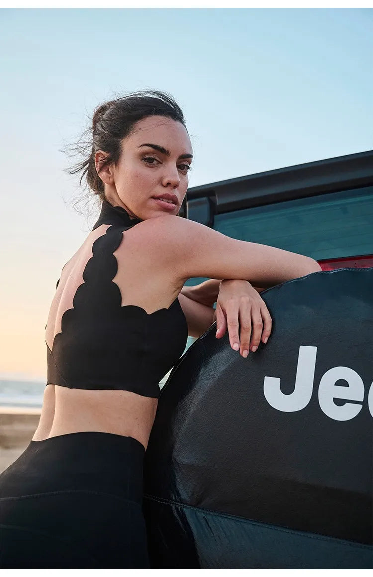 FUBEIKE Women Sport Top Hanging Neck V Collar Yoga Bra Lace Thick Shoulder Strap Beauty Back Women's Tracksuit Running Fitness