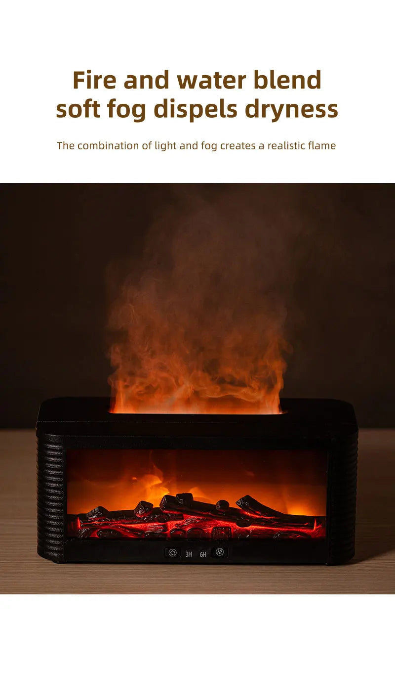 Air Humidifier Flame Fireplace Aroma Essential Oil Diffuser 250ml Desktop Air Diffuser Essential Oil with Timed Colorful Light