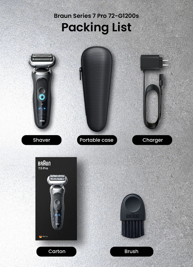 Original Braun Series 7 Pro Electric Shaver Rechargeable Men Razor 3 Modes Precision for Face Clean