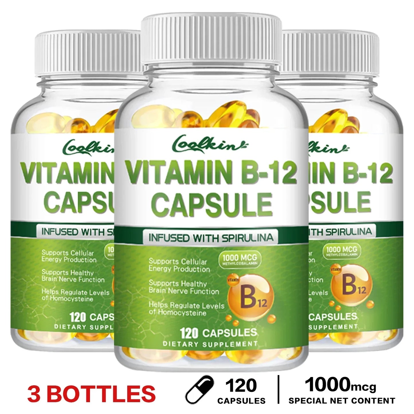 Vitamin B12 Capsules - Supports Energy Metabolism, Mood, Heart, Nervous System Support