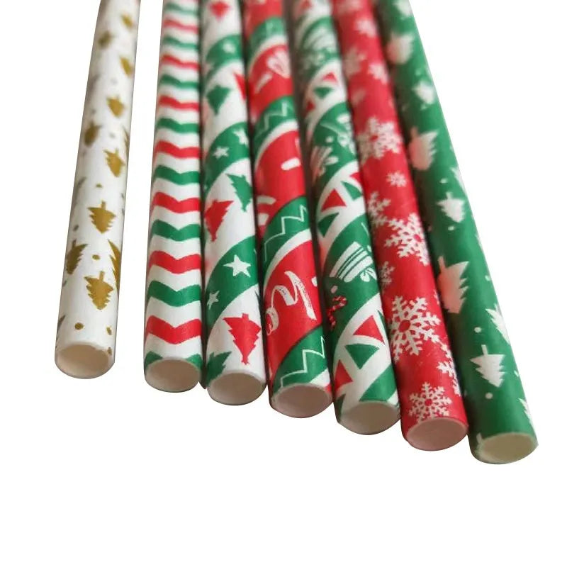 25Pcs Paper Straws Drinking  Striped  Christmas Wedding Happy Birthday Party Cake Straw Decoration Supplies Milk